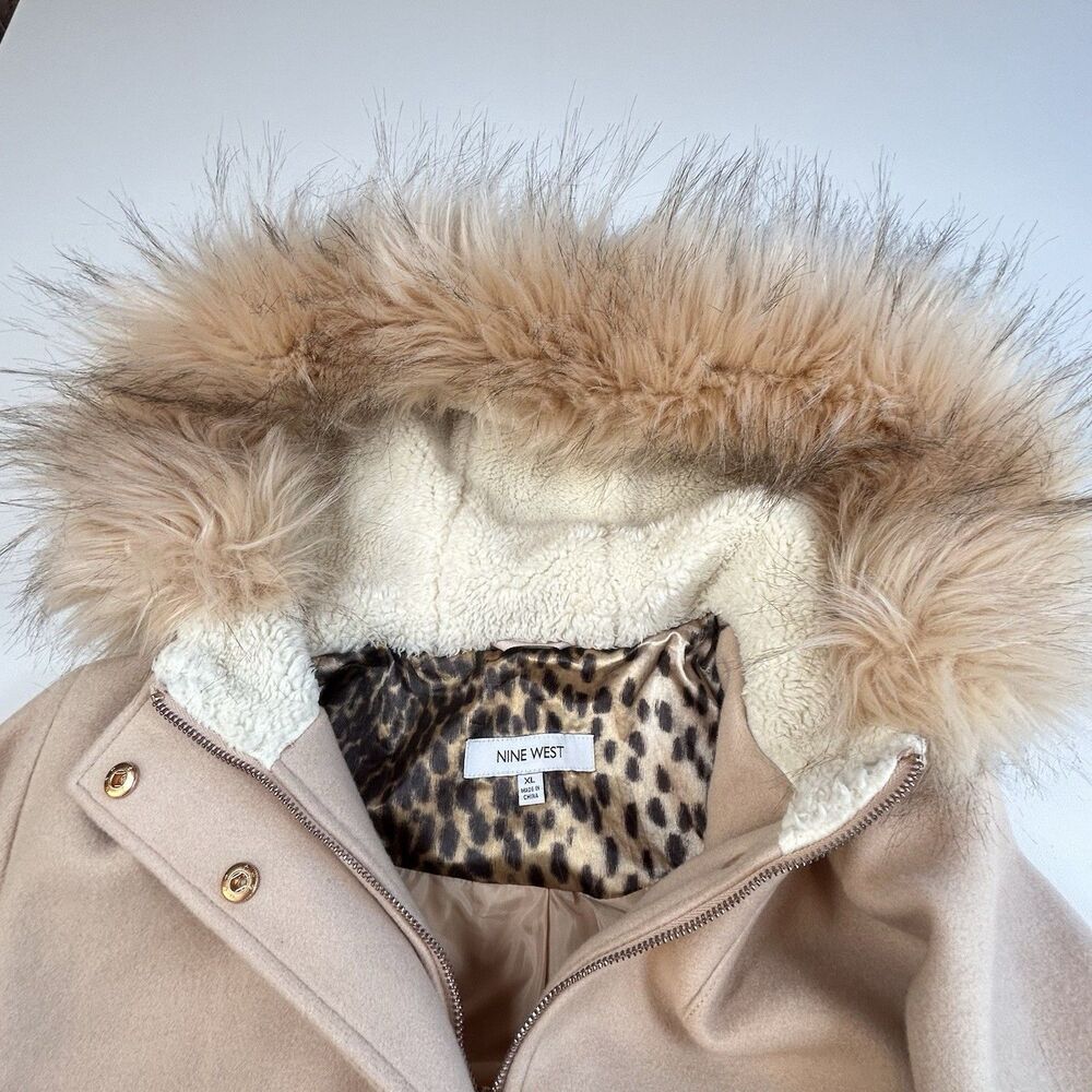 Nine West Parka Coat Jacket Faux Fur Trim Hood Pinkish-Beige Women's XL - Picture 13 of 16